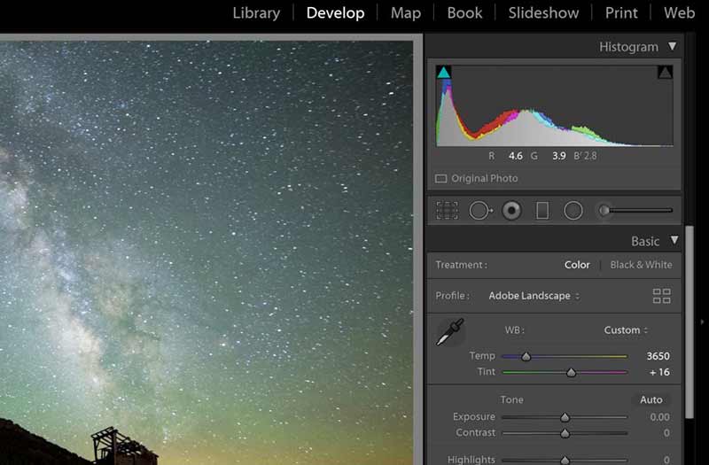 Lightroom Histogram Develop