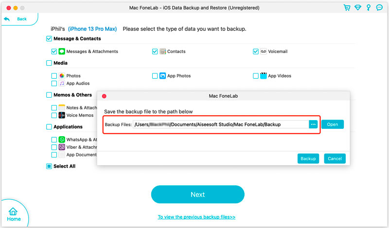 Select iPhone Backup Location on Mac