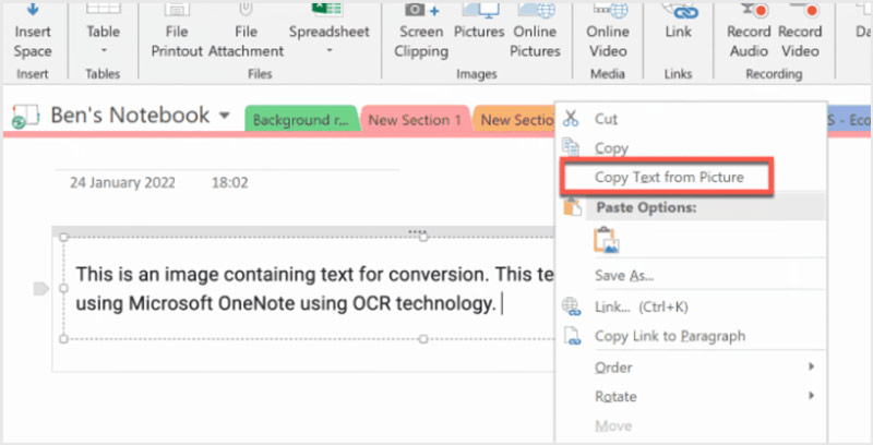 Copy Text Picture OneNote