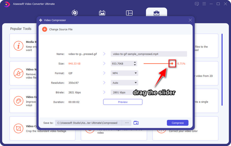 Adjust Slider to Compress