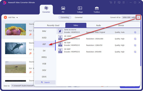 Choose the ASF output format