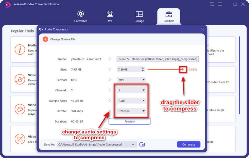 Drag Slider to Compress