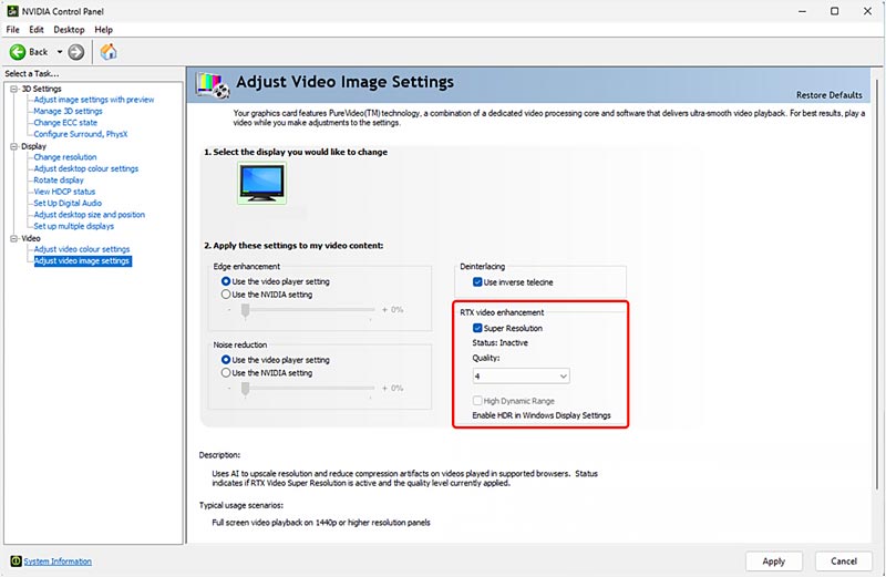 Enable Nvidia to Improve Video Quality