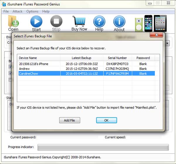 Select locked iPhone backup